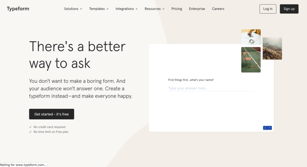 Typeform landing page