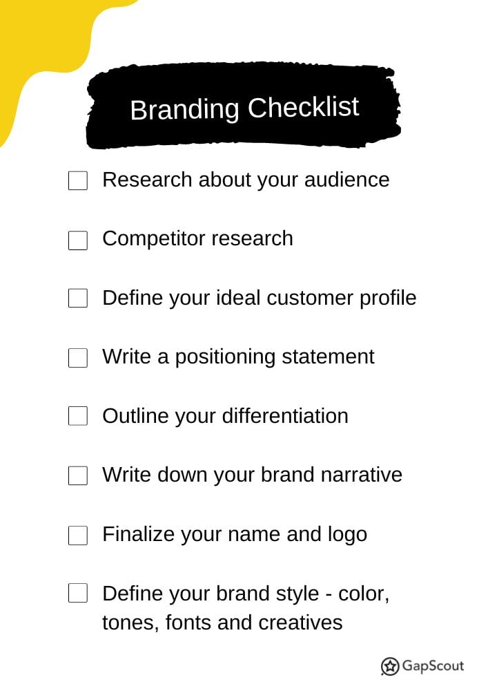 free small business branding checklist by gapscout